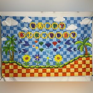 Sonic The Hedgehog Happy Birthday Backdrop Banner 5x3Ft. (Polyester)